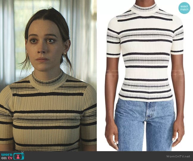 Theory Stripe Rib Pullover worn by Love Quinn (Victoria Pedretti) on You