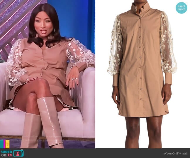 TOV Embroidered Sleeve Button Front Dress worn by Jeannie Mai on The Real