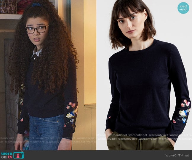 Ted Baker Gabiee Peppermint Cotton Embroidered Top worn by Mary-Anne Spier (Malia Baker) on The Baby-Sitters Club