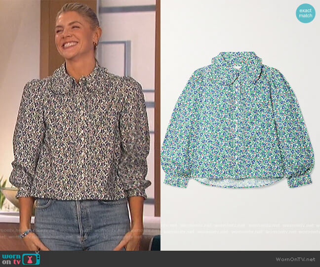 The Great Hemmingway pintucked floral-print cotton-corduroy blouse worn by Amanda Kloots on The Talk