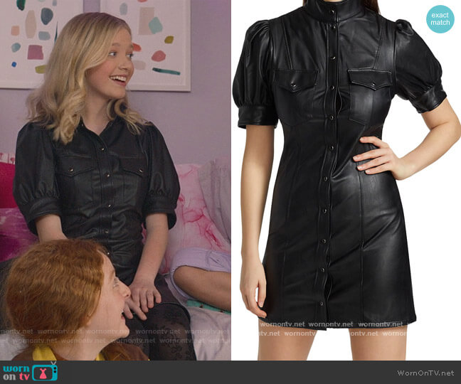 The Kooples Leatherette Puff-Sleeve Mini Dress worn by Stacey McGill (Shay Rudolph) on The Baby-Sitters Club