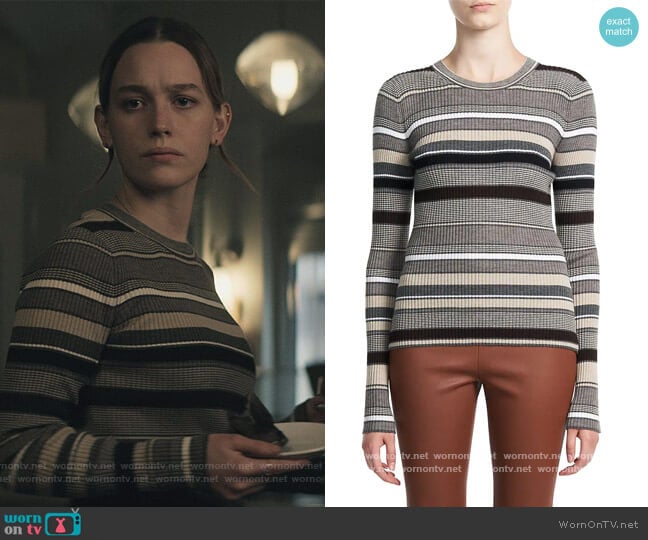 Theory Striped ribbed wool sweater worn by Love Quinn (Victoria Pedretti) on You