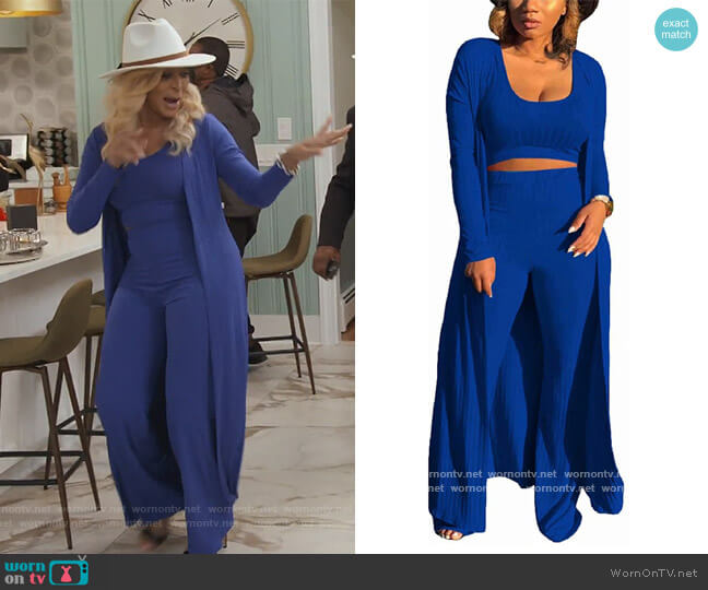 ThusFar Store 3 Piece Top Pants and Cardigan Outfit worn by Karen Huger on The Real Housewives of Potomac