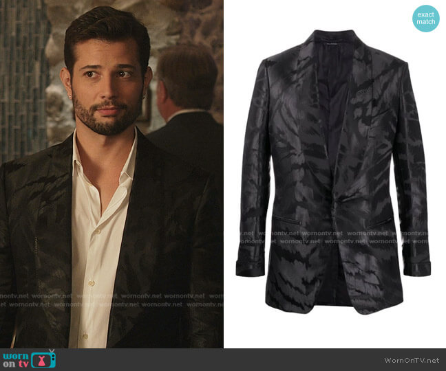 Tom Ford Abstract-Jacquard Satin Tuxedo Jacket worn by Sam Flores (Rafael de la Fuente) on Dynasty
