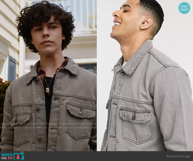 Topman Organic Cotton Denim Jacket in Gray worn by Jake Wheeler (Zackary Arthur) on Chucky