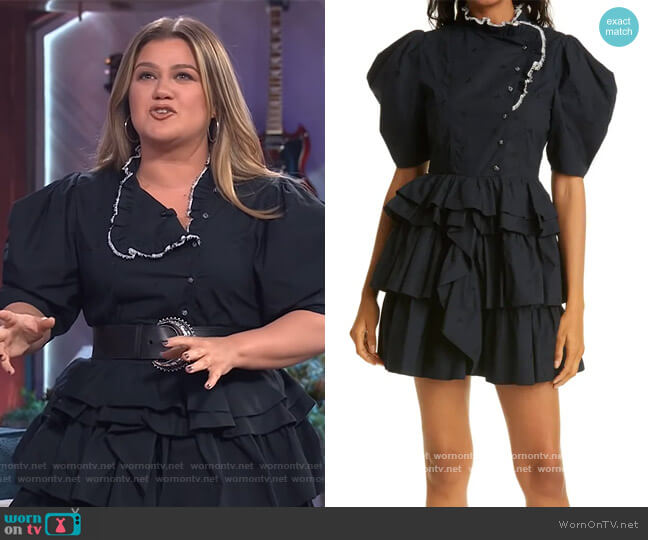 Ulla Johnson Linnea Puff Sleeve Ruffle Minidress worn by Kelly Clarkson on The Kelly Clarkson Show