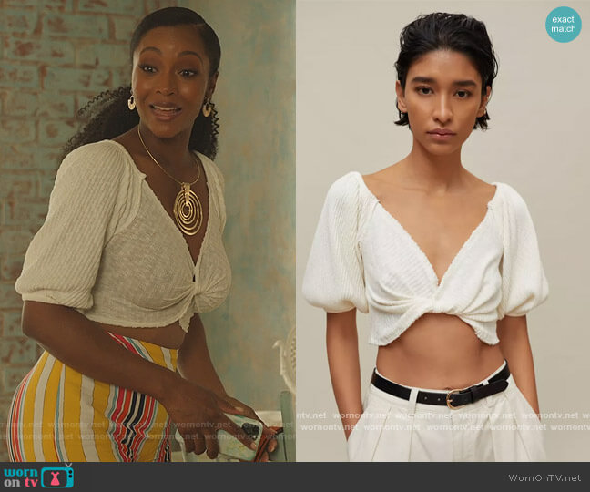 Urban Outfitters Lena Twist Front Top worn by Angela Vaughn (Yaya DaCosta) on Our Kind of People