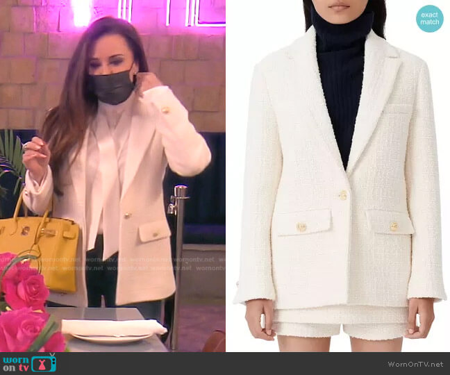 Maje Vandra Wool Tweed Blazer worn by Kyle Richards on The Real Housewives of Beverly Hills