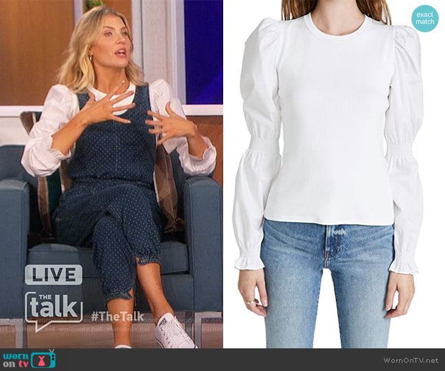 Veronica Beard Fawn Puff-Sleeve Top worn by Amanda Kloots on The Talk