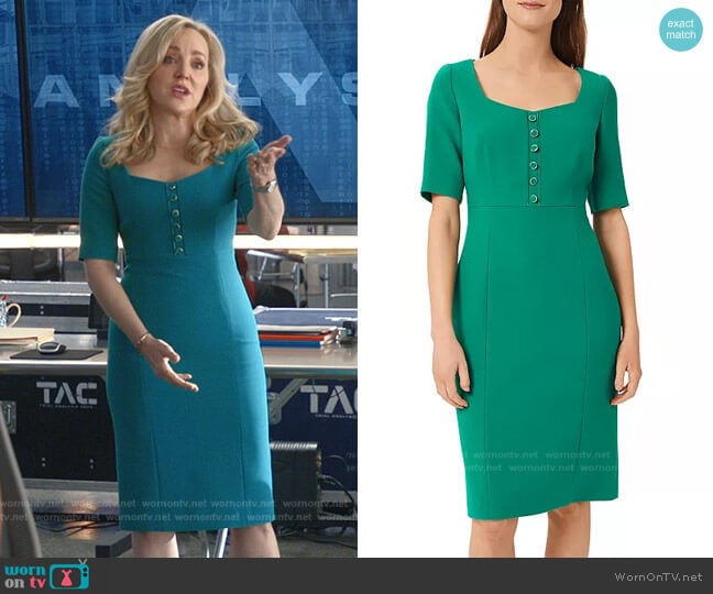 Hobbs London Veronica Button Front Sheath Dress worn by Marissa Morgan (Geneva Carr) on Bull