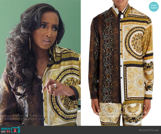 Versace Barocco Patchwork Print Silk Button-Up Shirt