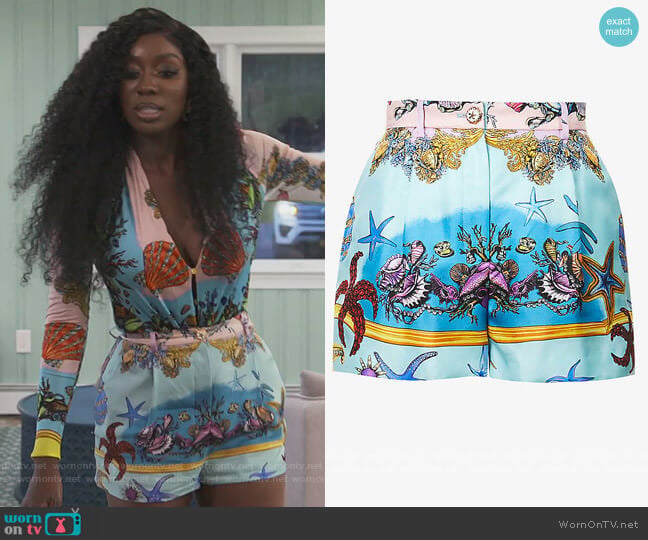 Versace Shell Print Shorts worn by Wendy Osefo on The Real Housewives of Potomac