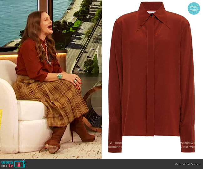 Victoria Beckham Silk crepe de chine shirt worn by Drew Barrymore on The Drew Barrymore Show