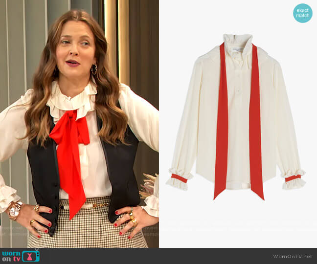 Victoria Beckham Ruffled silk twill blouse worn by Drew Barrymore on The Drew Barrymore Show