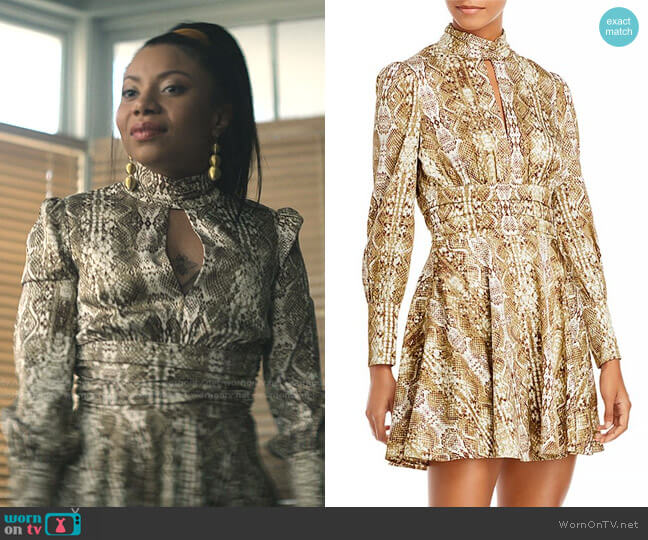Wayf Holly Cutout Mini Dress In Sand Snake worn by Sherry (Shalita Grant) on You