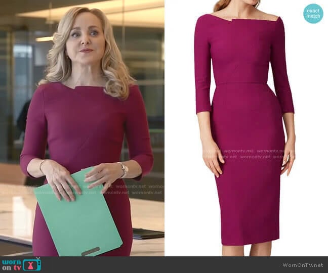 Roland Mouret Witham Dress in Cerise worn by Marissa Morgan (Geneva Carr) on Bull