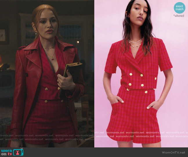Zara Gingham Check Blazer worn by Cheryl Blossom (Madelaine Petsch) on Riverdale