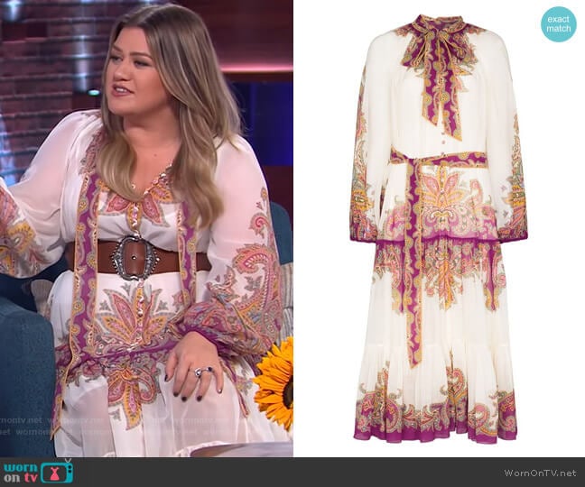 Zimmermann Teddy paisley-print cotton-blend midi dress worn by Kelly Clarkson on The Kelly Clarkson Show
