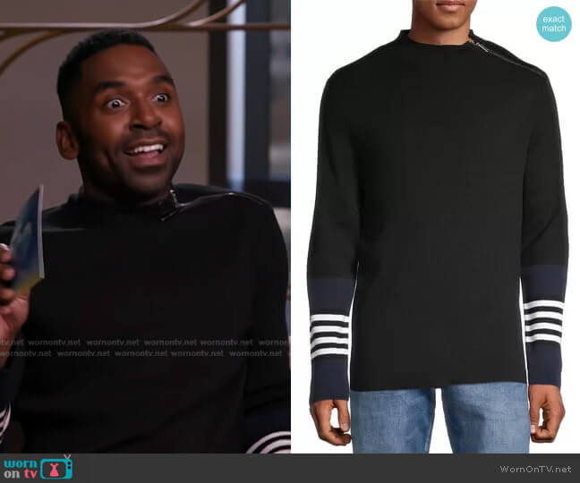 Karl Lagerfeld Paris Zipper Neck Sweater worn by Justin Sylvester on E! News