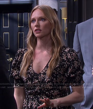 Abigail’s black floral v-neck dress on Days of our Lives
