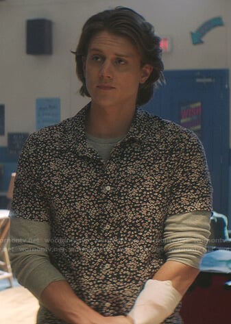 Ace’s navy floral shirt on Nancy Drew