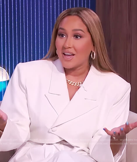 Adrienne’s white cropped blazer and pants on The Real