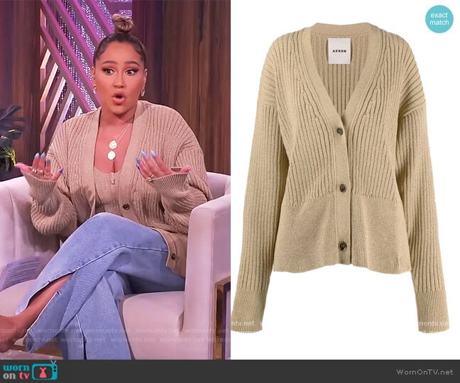 Aeron Chakra Ribbed Knit Cardigan worn by Adrienne Houghton on The Real