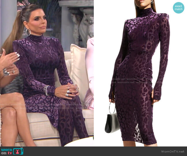Alex Perry Cullen Cheetah-Print Velvet Midi Dress worn by Lisa Rinna on The Real Housewives of Beverly Hills
