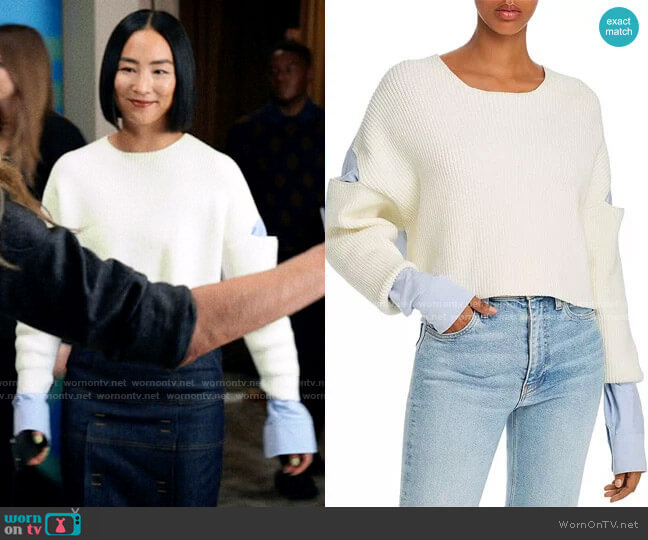 T by Alexander Wang Layered-Look Cutout Combo Top worn by Stella Bak (Greta Lee) on The Morning Show