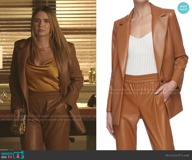 Alice + Olivia Dunn Vegan Leather Blazer worn by Amanda Carrington (Eliza Bennett) on Dynasty