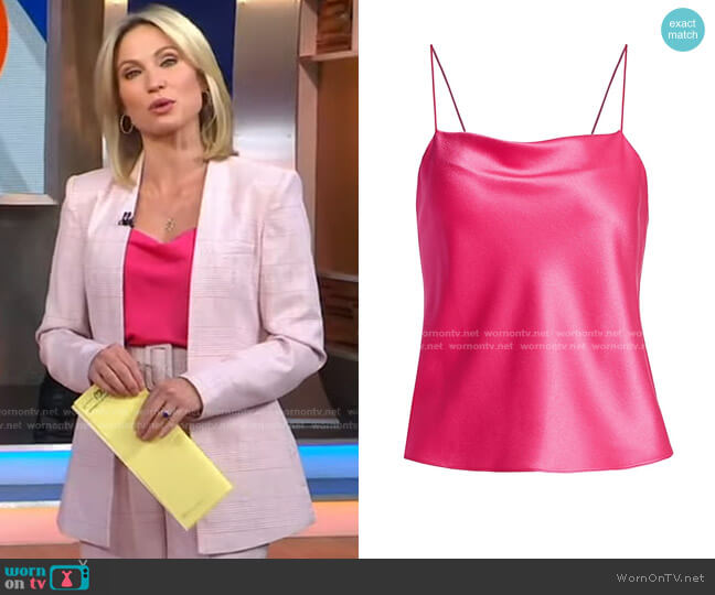 Alice + Olivia Harmon Drapey Slip Camisole worn by Amy Robach on Good Morning America