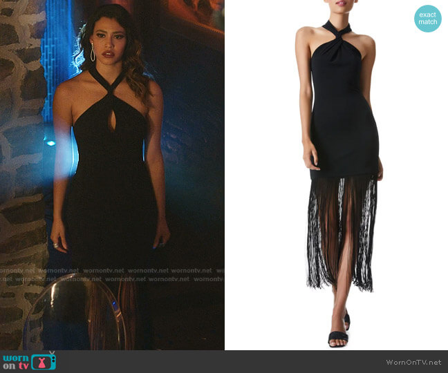 Alice + Olivia Steph Halter Neck Fringe Hem Dress