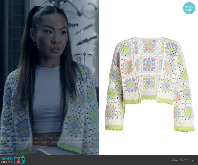 Alice + Olivia Anderson Crochet Cardigan worn by Mary Hamilton (Nicole Kang) on Batwoman