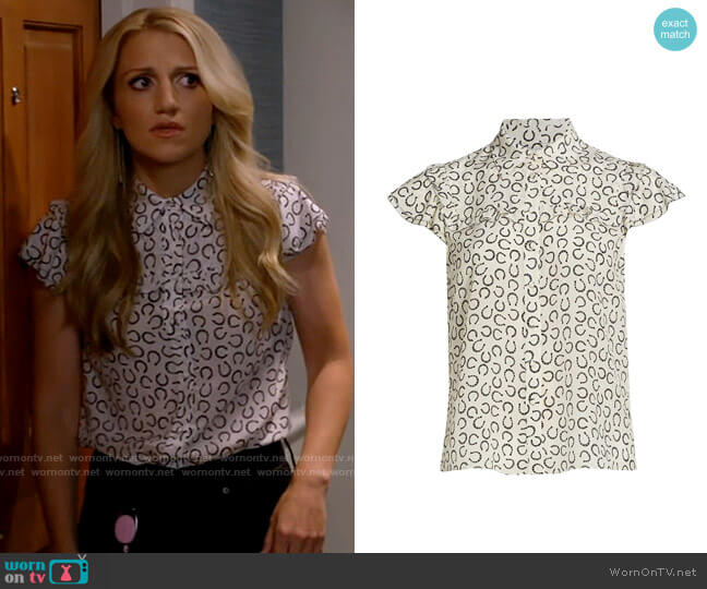 Alice + Olivia Malinda Top in Horseshoe Bend worn by Gina Dabrowski (Annaleigh Ashford) on B Positive
