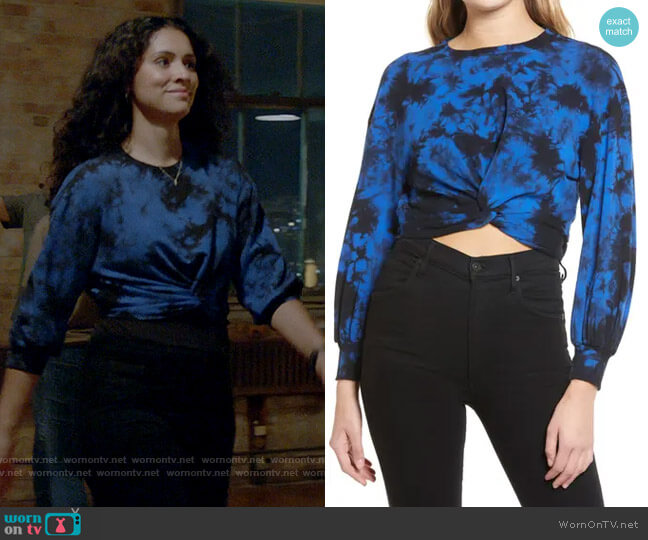 Alice + Olivia Marcelle Twist Front Pullover worn by Stella Kidd (Miranda Rae Mayo) on Chicago Fire
