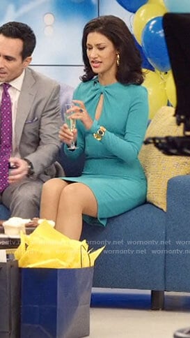 Alison’s turquoise knotted keyhole dress on The Morning Show