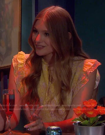 Allie’s yellow animal print ruffle dress on Days of our Lives