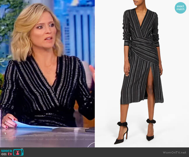 Altuzarra Sade metallic-striped silk-blend crepe wrap dress worn by Sara Haines on The View