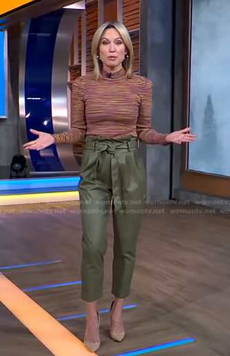 Amy’s space dye mock neck top and green pants on Good Morning America
