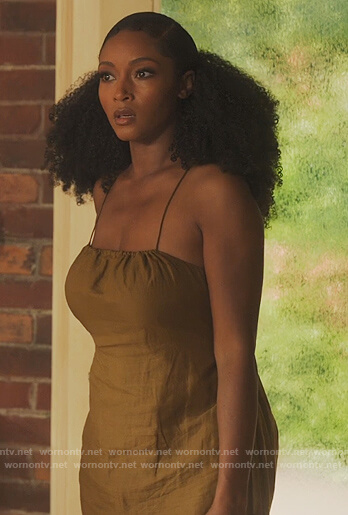 Angela’s green linen midi dress on Our Kind of People