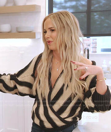 Angie’s black and beige striped sweater on The Real Housewives of Salt Lake City