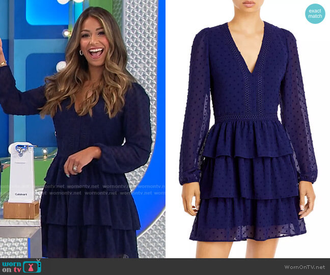 Aqua Tiered Ruffle Mini Dress worn by Manuela Arbeláez on The Price is Right