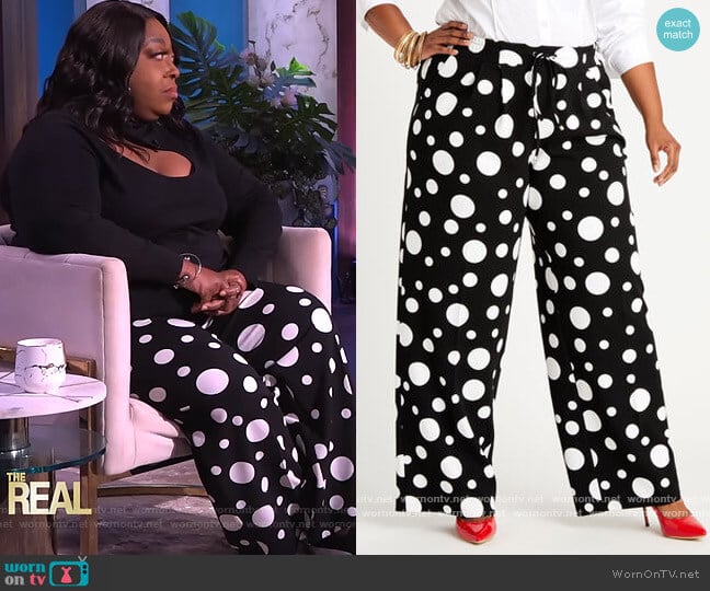 Ashley Stewart Dot Crepe Wide Leg Pants worn by Loni Love on The Real