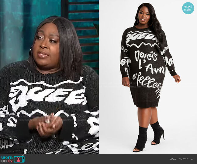 Ashley Stewart Graffiti Queen Sweater Dress worn by Loni Love on E! News