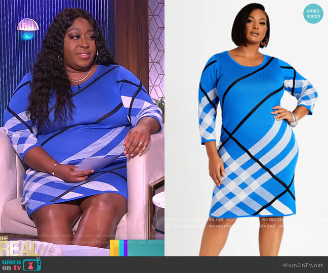 Ashley Stewart Plaid Bodycon Sweater Dress worn by Loni Love on The Real