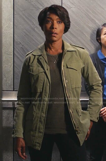 Athena’s green utility zip jacket on 9-1-1