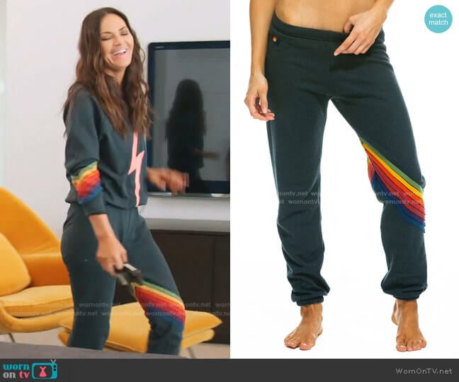 Aviator Nation Chevron Stripe Joggers in Charcoal worn by Lisa Barlow on The Real Housewives of Salt Lake City
