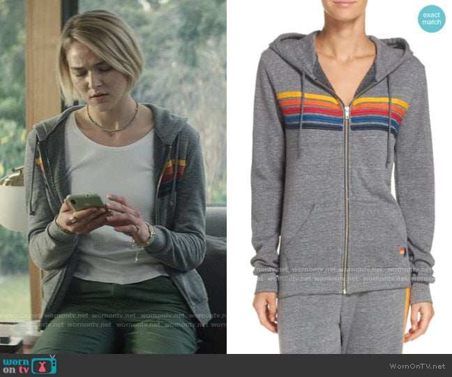Aviator Nation 5-Stripe Zip Hoodie worn by Izzy Harris (Zyra) on La Brea