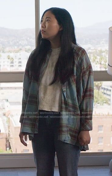 Nora’s turquoise blue plaid shirt on Awkwafina is Nora From Queens