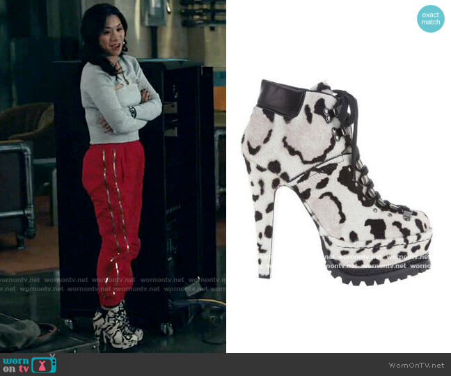 Azzedine Alaia Animal Print Ankle Boots worn by Melody Bayani (Liza Lapira) on The Equalizer